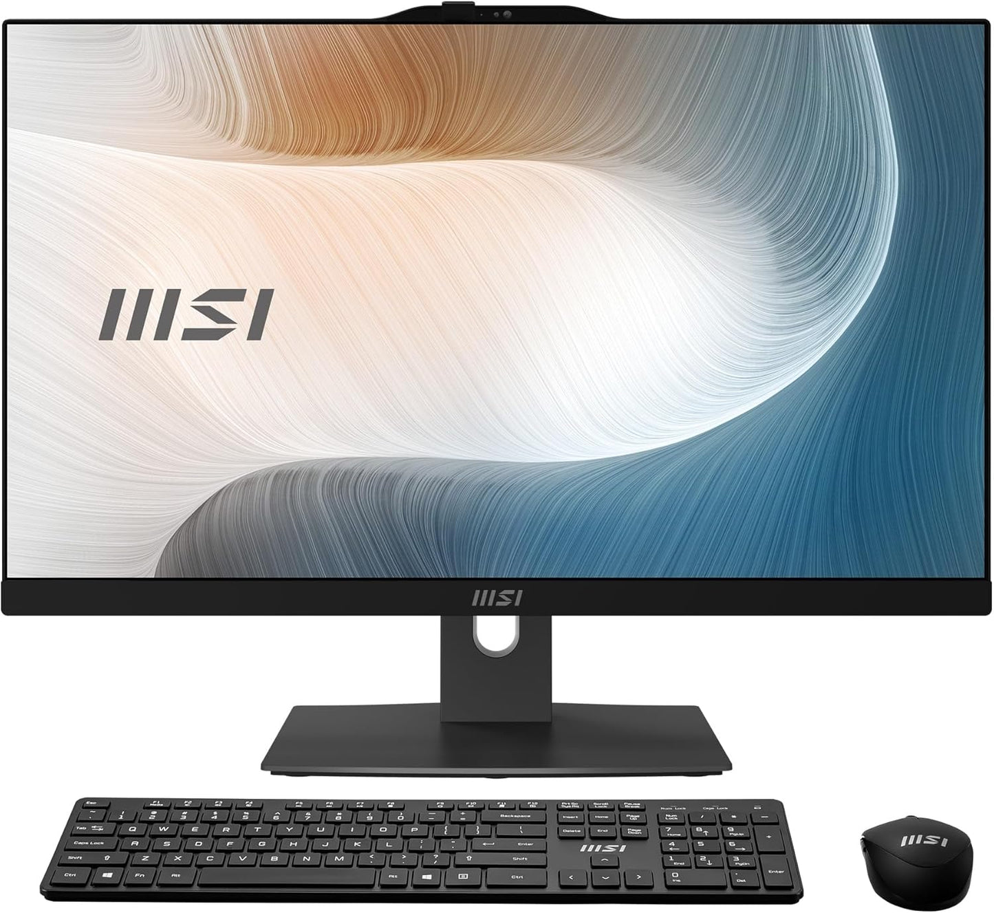 MSI computer monitor with keyboard and mouse on a white background