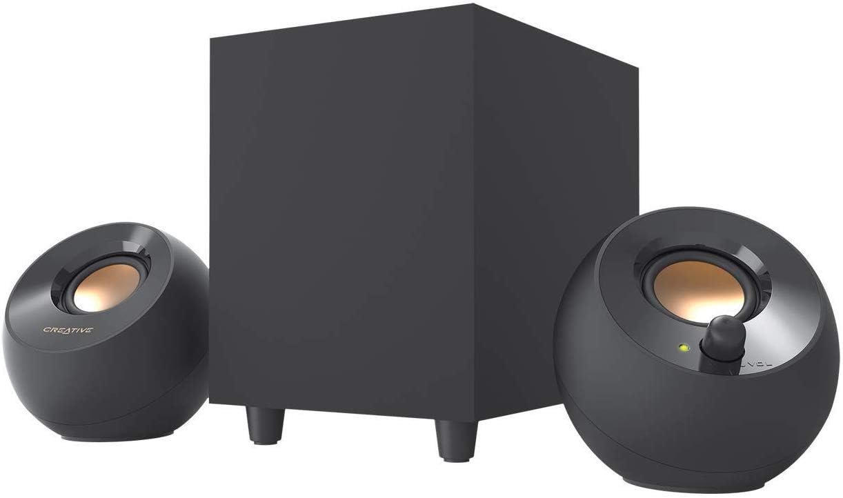 Black Creative speaker system on a white background